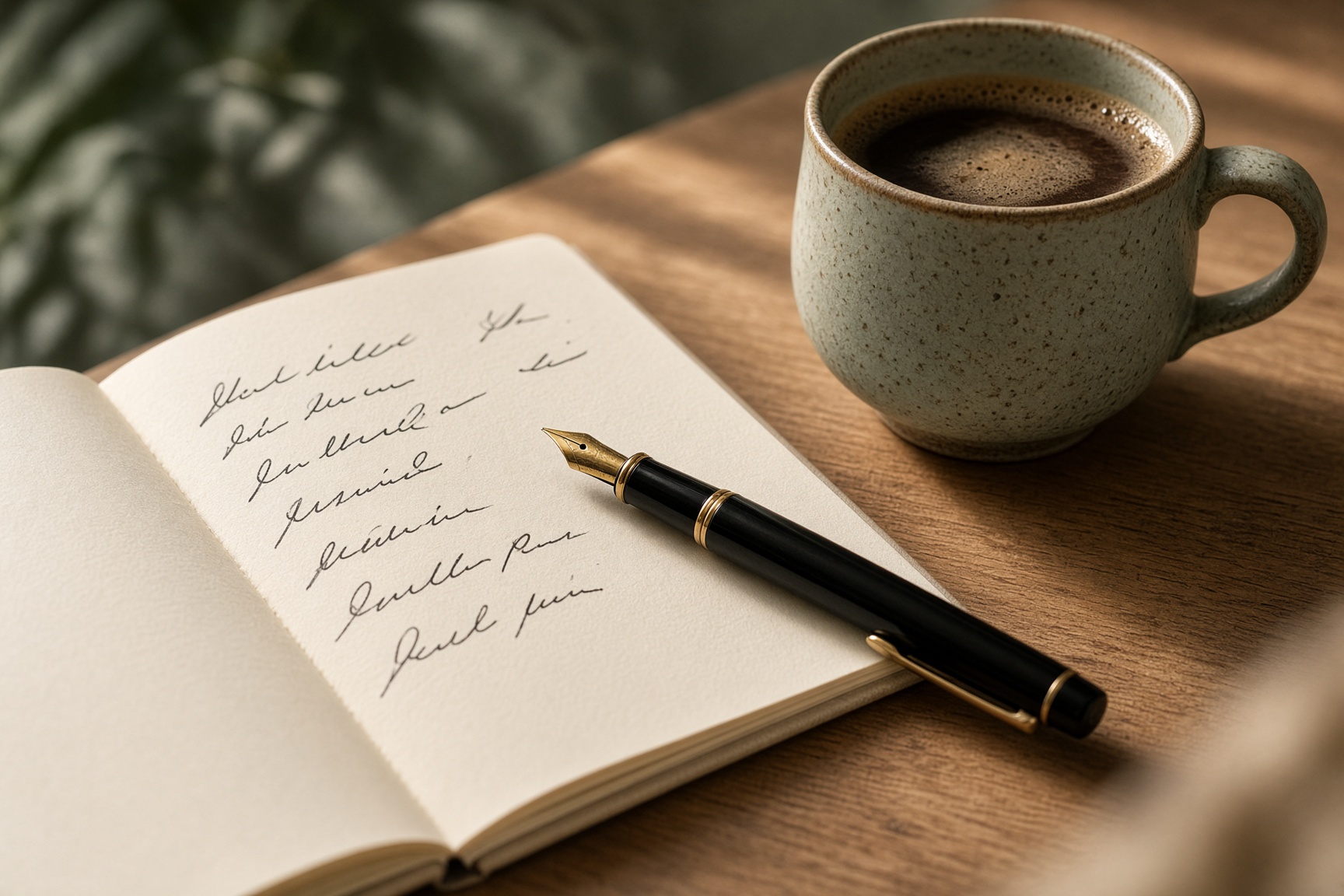 Notebook and pen on a wooden table